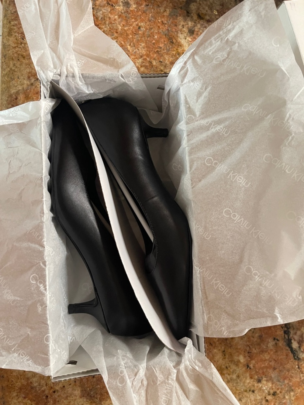 Calvin Klein Black Leather Low Kitten Heel Pumps